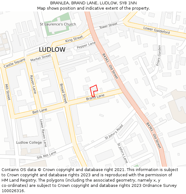 BRANLEA, BRAND LANE, LUDLOW, SY8 1NN: Location map and indicative extent of plot