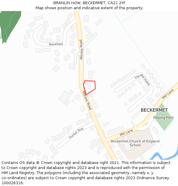BRANLIN HOW, BECKERMET, CA21 2YF: Location map and indicative extent of plot
