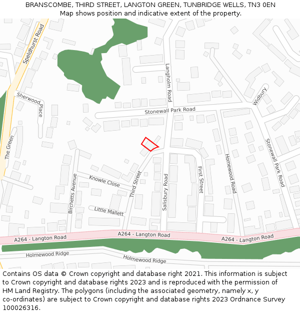 BRANSCOMBE, THIRD STREET, LANGTON GREEN, TUNBRIDGE WELLS, TN3 0EN: Location map and indicative extent of plot