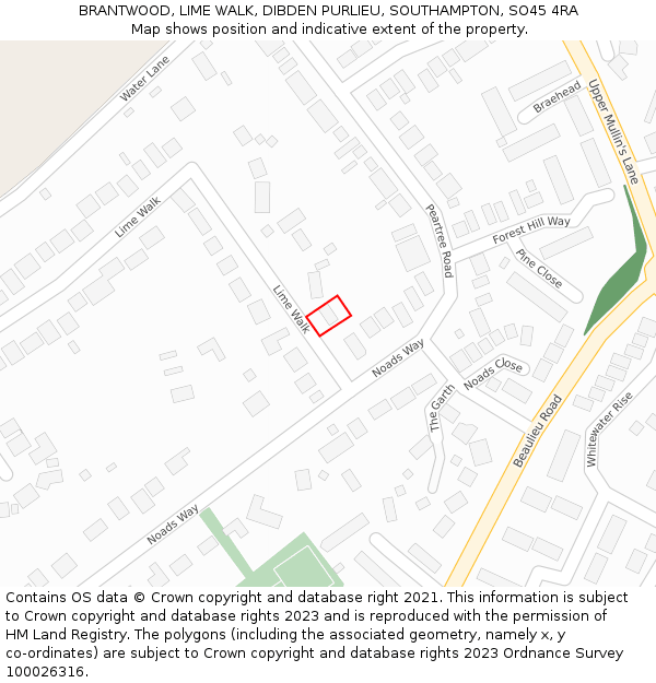 BRANTWOOD, LIME WALK, DIBDEN PURLIEU, SOUTHAMPTON, SO45 4RA: Location map and indicative extent of plot