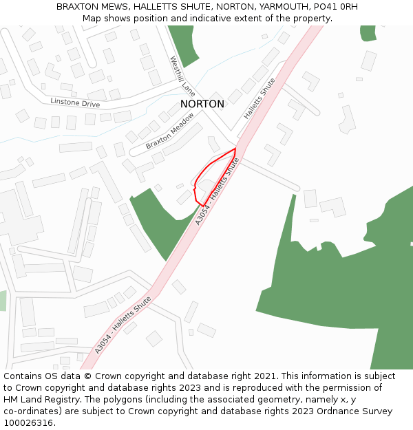 BRAXTON MEWS, HALLETTS SHUTE, NORTON, YARMOUTH, PO41 0RH: Location map and indicative extent of plot