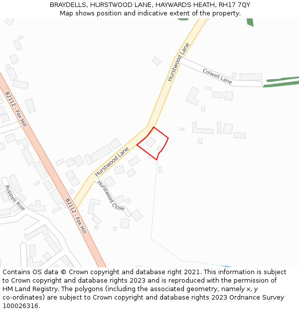 BRAYDELLS, HURSTWOOD LANE, HAYWARDS HEATH, RH17 7QY: Location map and indicative extent of plot