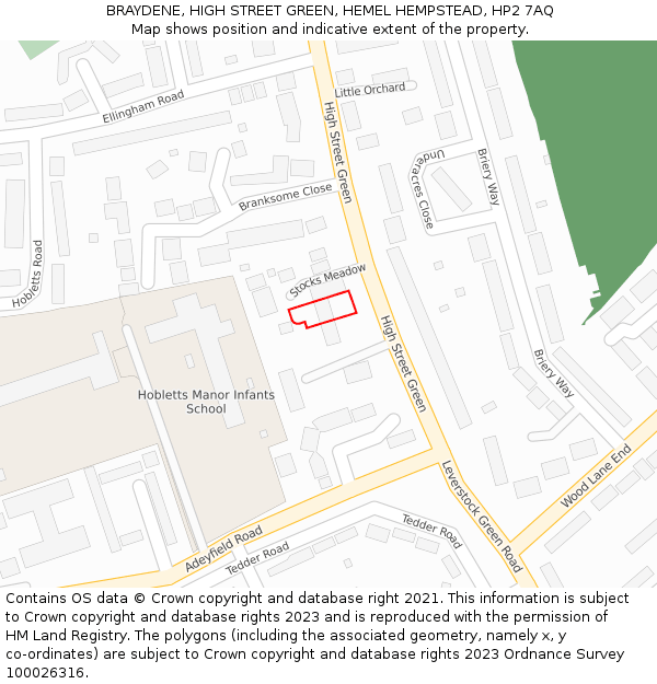 BRAYDENE, HIGH STREET GREEN, HEMEL HEMPSTEAD, HP2 7AQ: Location map and indicative extent of plot