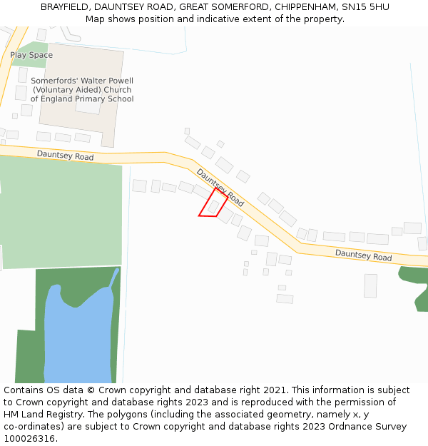 BRAYFIELD, DAUNTSEY ROAD, GREAT SOMERFORD, CHIPPENHAM, SN15 5HU: Location map and indicative extent of plot