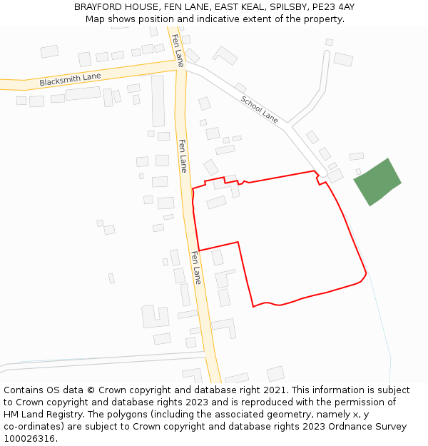 BRAYFORD HOUSE, FEN LANE, EAST KEAL, SPILSBY, PE23 4AY: Location map and indicative extent of plot