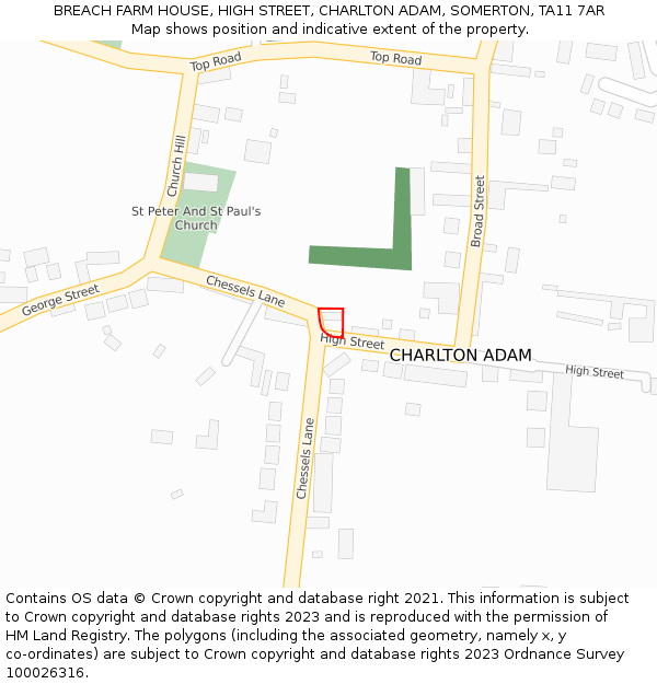 BREACH FARM HOUSE, HIGH STREET, CHARLTON ADAM, SOMERTON, TA11 7AR: Location map and indicative extent of plot