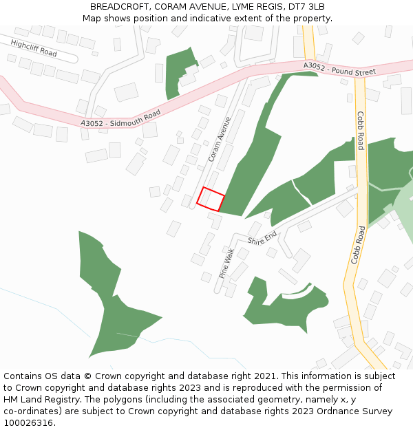 BREADCROFT, CORAM AVENUE, LYME REGIS, DT7 3LB: Location map and indicative extent of plot