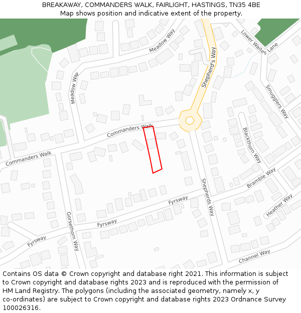 BREAKAWAY, COMMANDERS WALK, FAIRLIGHT, HASTINGS, TN35 4BE: Location map and indicative extent of plot