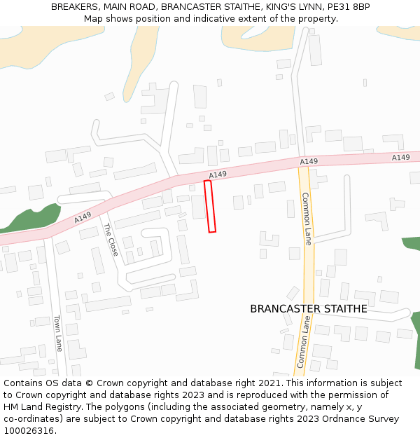 BREAKERS, MAIN ROAD, BRANCASTER STAITHE, KING'S LYNN, PE31 8BP: Location map and indicative extent of plot