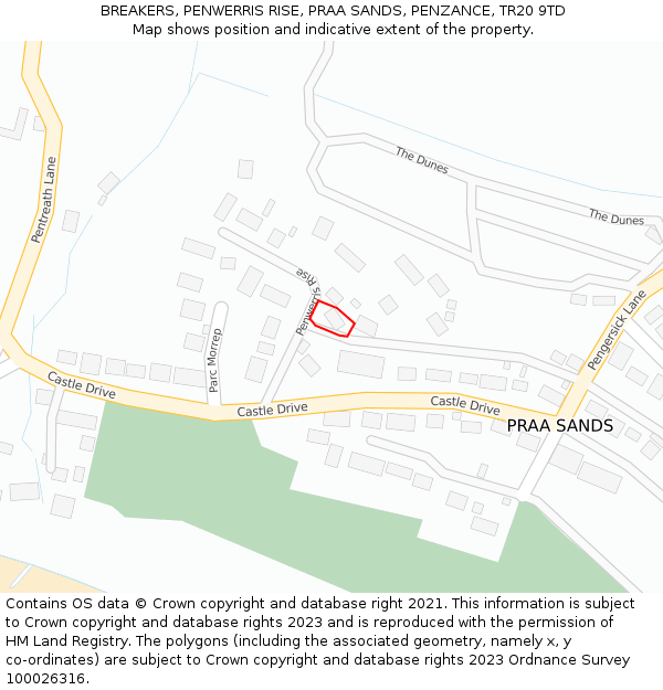 BREAKERS, PENWERRIS RISE, PRAA SANDS, PENZANCE, TR20 9TD: Location map and indicative extent of plot