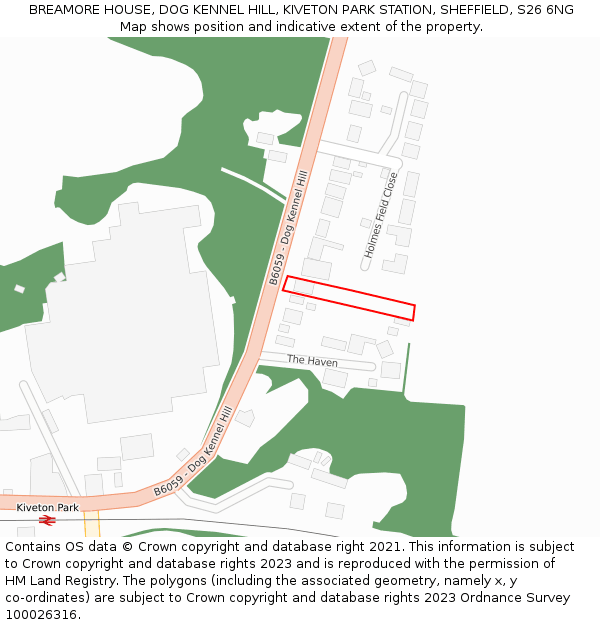 BREAMORE HOUSE, DOG KENNEL HILL, KIVETON PARK STATION, SHEFFIELD, S26 6NG: Location map and indicative extent of plot