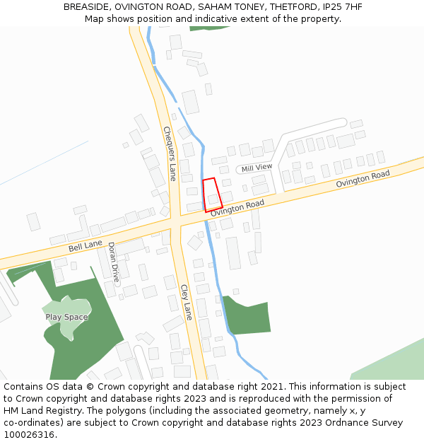 BREASIDE, OVINGTON ROAD, SAHAM TONEY, THETFORD, IP25 7HF: Location map and indicative extent of plot