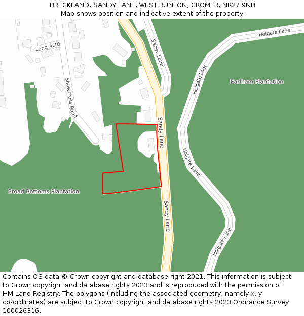 BRECKLAND, SANDY LANE, WEST RUNTON, CROMER, NR27 9NB: Location map and indicative extent of plot