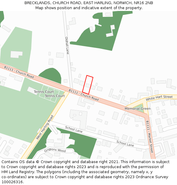 BRECKLANDS, CHURCH ROAD, EAST HARLING, NORWICH, NR16 2NB: Location map and indicative extent of plot