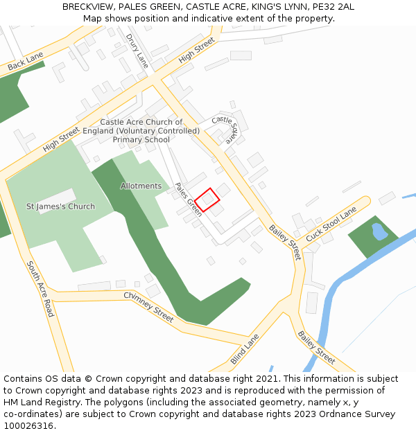 BRECKVIEW, PALES GREEN, CASTLE ACRE, KING'S LYNN, PE32 2AL: Location map and indicative extent of plot