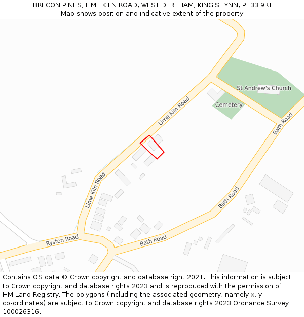 BRECON PINES, LIME KILN ROAD, WEST DEREHAM, KING'S LYNN, PE33 9RT: Location map and indicative extent of plot