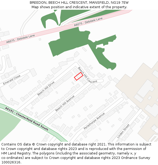 BREEDON, BEECH HILL CRESCENT, MANSFIELD, NG19 7EW: Location map and indicative extent of plot