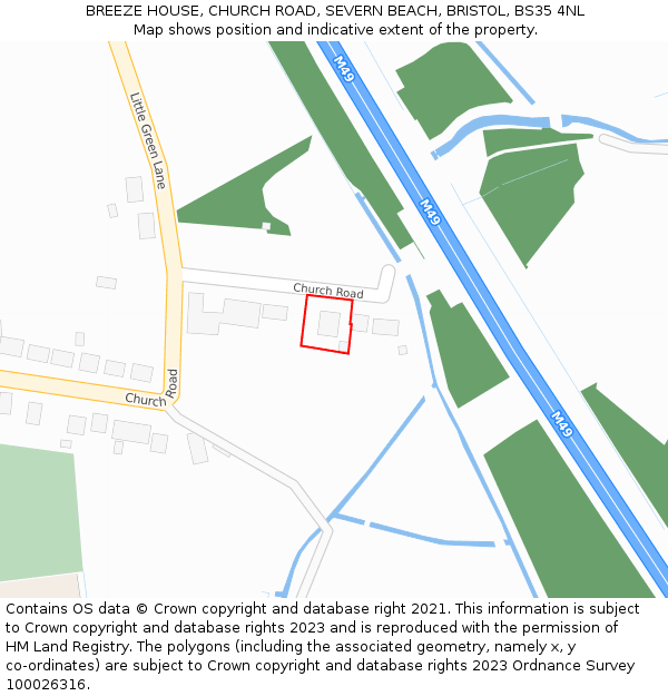 BREEZE HOUSE, CHURCH ROAD, SEVERN BEACH, BRISTOL, BS35 4NL: Location map and indicative extent of plot