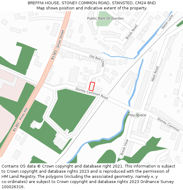 BREFFNI HOUSE, STONEY COMMON ROAD, STANSTED, CM24 8ND: Location map and indicative extent of plot