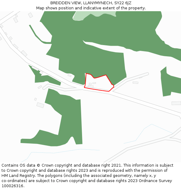 BREIDDEN VIEW, LLANYMYNECH, SY22 6JZ: Location map and indicative extent of plot