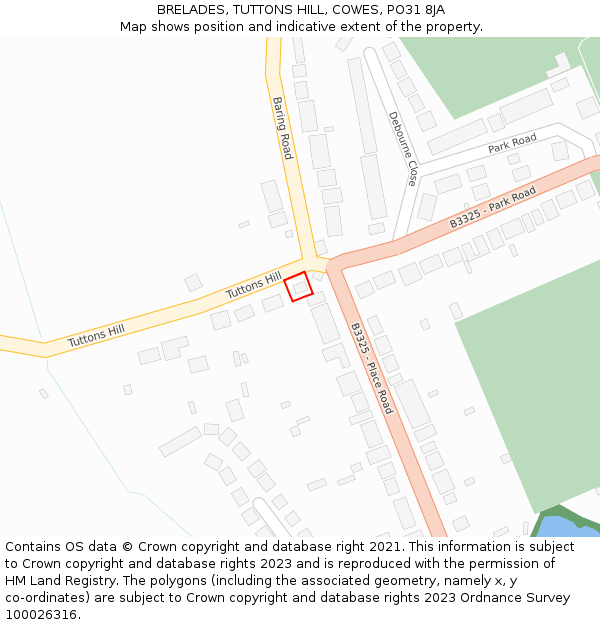 BRELADES, TUTTONS HILL, COWES, PO31 8JA: Location map and indicative extent of plot