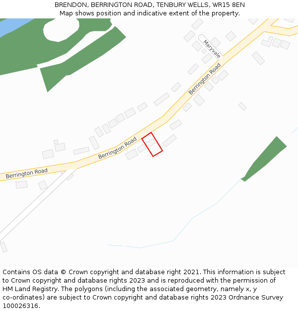 BRENDON, BERRINGTON ROAD, TENBURY WELLS, WR15 8EN: Location map and indicative extent of plot