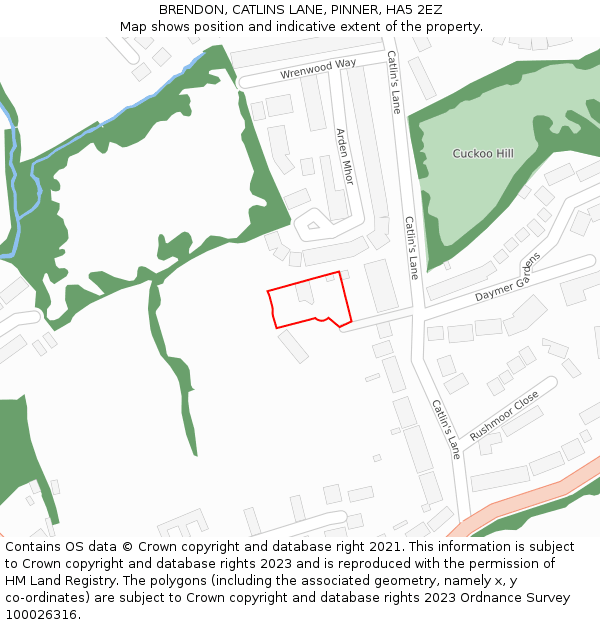 BRENDON, CATLINS LANE, PINNER, HA5 2EZ: Location map and indicative extent of plot