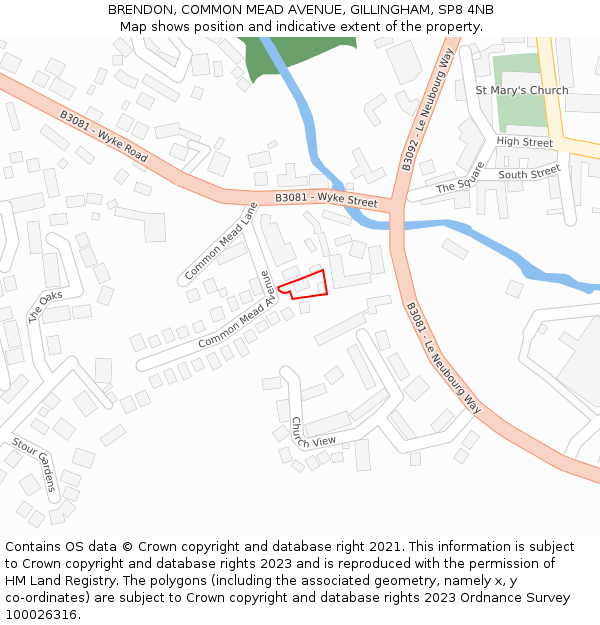 BRENDON, COMMON MEAD AVENUE, GILLINGHAM, SP8 4NB: Location map and indicative extent of plot