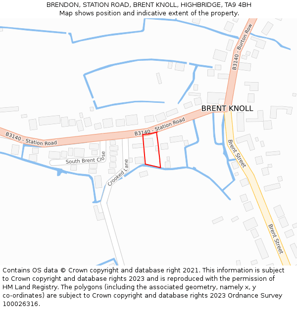 BRENDON, STATION ROAD, BRENT KNOLL, HIGHBRIDGE, TA9 4BH: Location map and indicative extent of plot