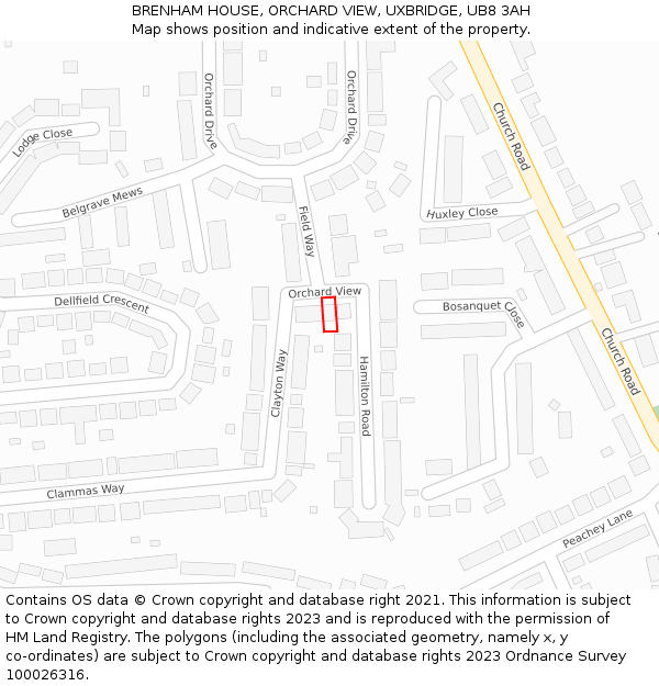 BRENHAM HOUSE, ORCHARD VIEW, UXBRIDGE, UB8 3AH: Location map and indicative extent of plot