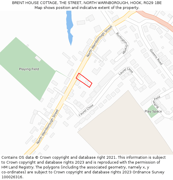 BRENT HOUSE COTTAGE, THE STREET, NORTH WARNBOROUGH, HOOK, RG29 1BE: Location map and indicative extent of plot
