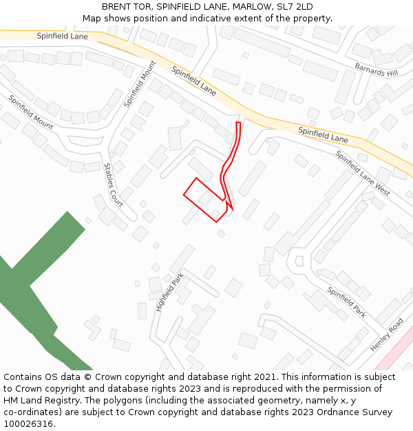 BRENT TOR, SPINFIELD LANE, MARLOW, SL7 2LD: Location map and indicative extent of plot