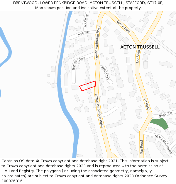 BRENTWOOD, LOWER PENKRIDGE ROAD, ACTON TRUSSELL, STAFFORD, ST17 0RJ: Location map and indicative extent of plot