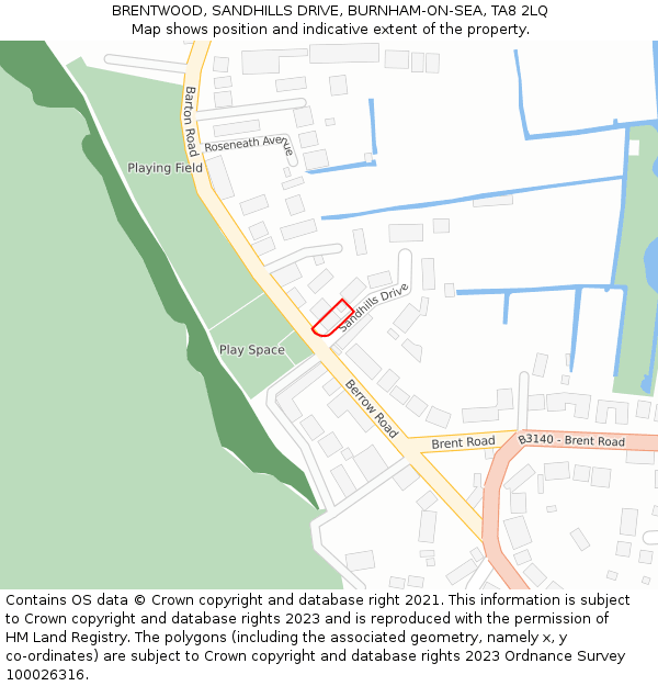 BRENTWOOD, SANDHILLS DRIVE, BURNHAM-ON-SEA, TA8 2LQ: Location map and indicative extent of plot