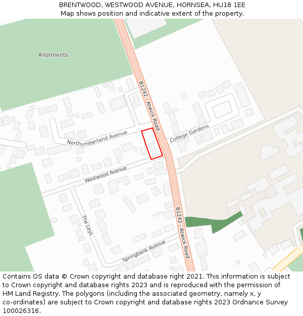BRENTWOOD, WESTWOOD AVENUE, HORNSEA, HU18 1EE: Location map and indicative extent of plot