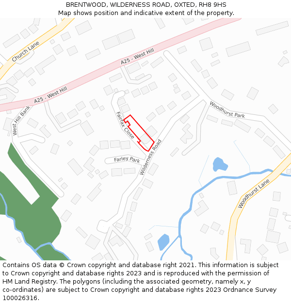 BRENTWOOD, WILDERNESS ROAD, OXTED, RH8 9HS: Location map and indicative extent of plot