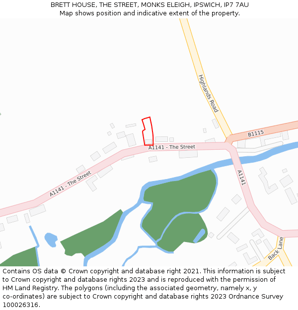 BRETT HOUSE, THE STREET, MONKS ELEIGH, IPSWICH, IP7 7AU: Location map and indicative extent of plot
