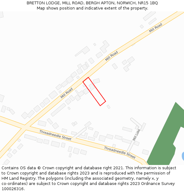 BRETTON LODGE, MILL ROAD, BERGH APTON, NORWICH, NR15 1BQ: Location map and indicative extent of plot