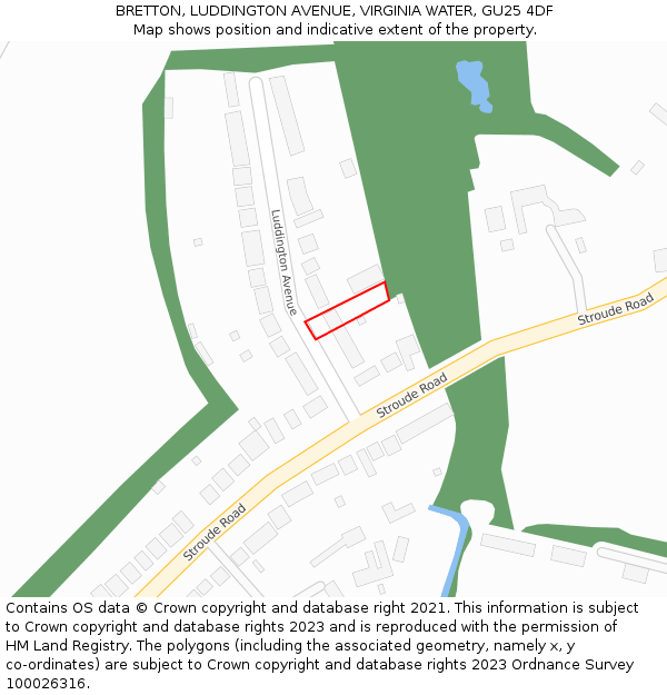 BRETTON, LUDDINGTON AVENUE, VIRGINIA WATER, GU25 4DF: Location map and indicative extent of plot