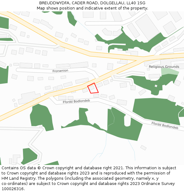 BREUDDWYDFA, CADER ROAD, DOLGELLAU, LL40 1SG: Location map and indicative extent of plot