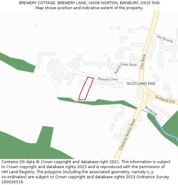 BREWERY COTTAGE, BREWERY LANE, HOOK NORTON, BANBURY, OX15 5NX: Location map and indicative extent of plot