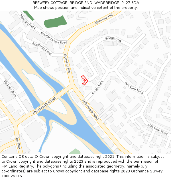 BREWERY COTTAGE, BRIDGE END, WADEBRIDGE, PL27 6DA: Location map and indicative extent of plot