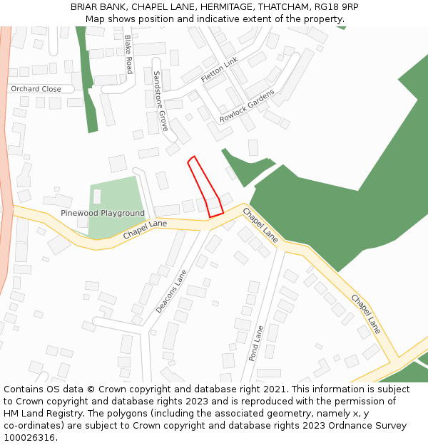 BRIAR BANK, CHAPEL LANE, HERMITAGE, THATCHAM, RG18 9RP: Location map and indicative extent of plot