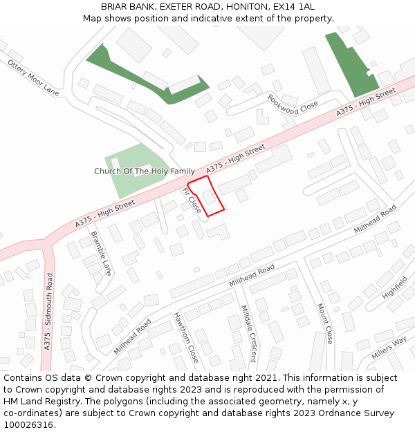 BRIAR BANK, EXETER ROAD, HONITON, EX14 1AL: Location map and indicative extent of plot