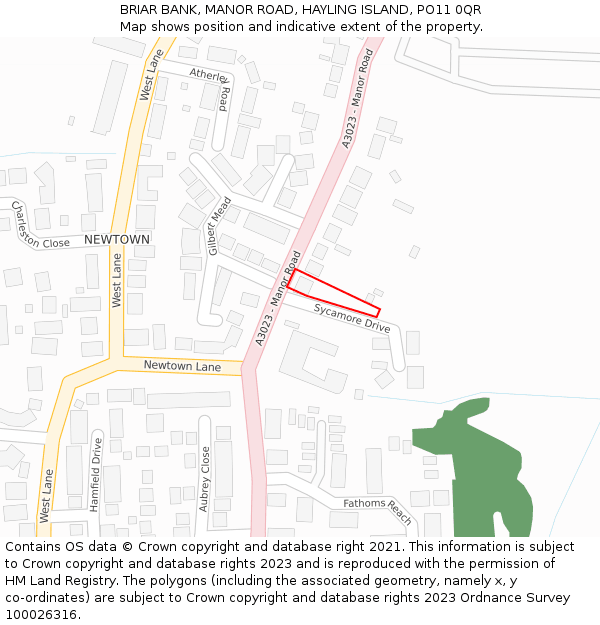 BRIAR BANK, MANOR ROAD, HAYLING ISLAND, PO11 0QR: Location map and indicative extent of plot