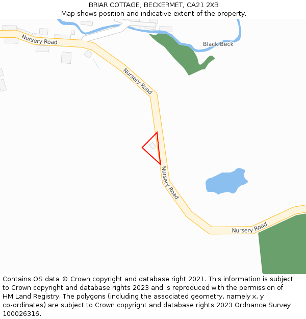 BRIAR COTTAGE, BECKERMET, CA21 2XB: Location map and indicative extent of plot