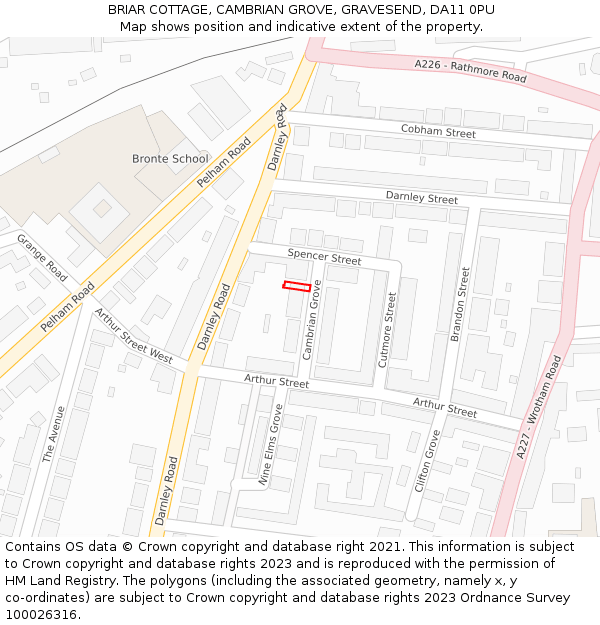 BRIAR COTTAGE, CAMBRIAN GROVE, GRAVESEND, DA11 0PU: Location map and indicative extent of plot