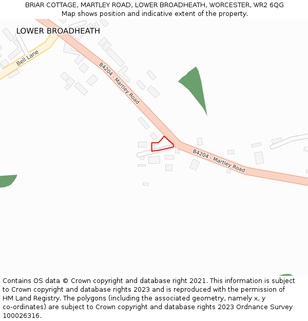 BRIAR COTTAGE, MARTLEY ROAD, LOWER BROADHEATH, WORCESTER, WR2 6QG: Location map and indicative extent of plot