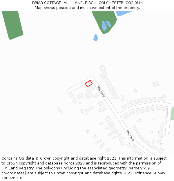 BRIAR COTTAGE, MILL LANE, BIRCH, COLCHESTER, CO2 0NH: Location map and indicative extent of plot