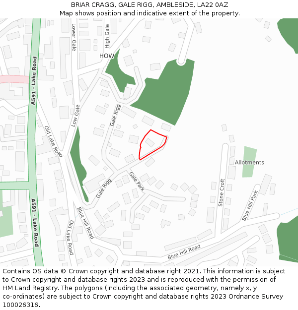 BRIAR CRAGG, GALE RIGG, AMBLESIDE, LA22 0AZ: Location map and indicative extent of plot